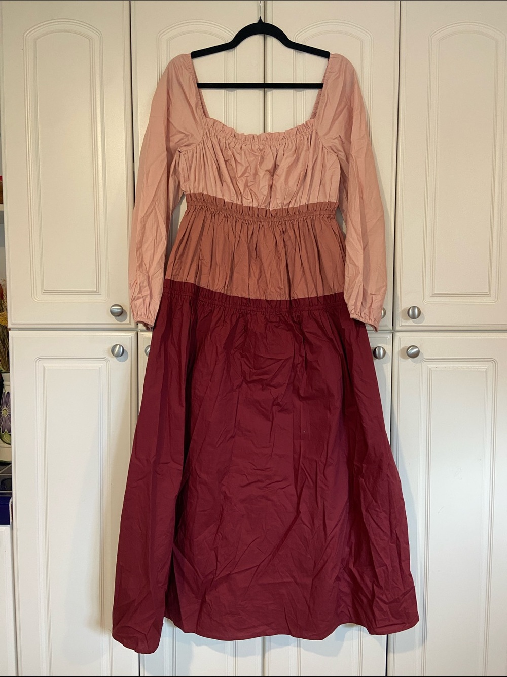Tiered Puff-Sleeve Maxi Dress in Blush, Dusty Rose & Wine